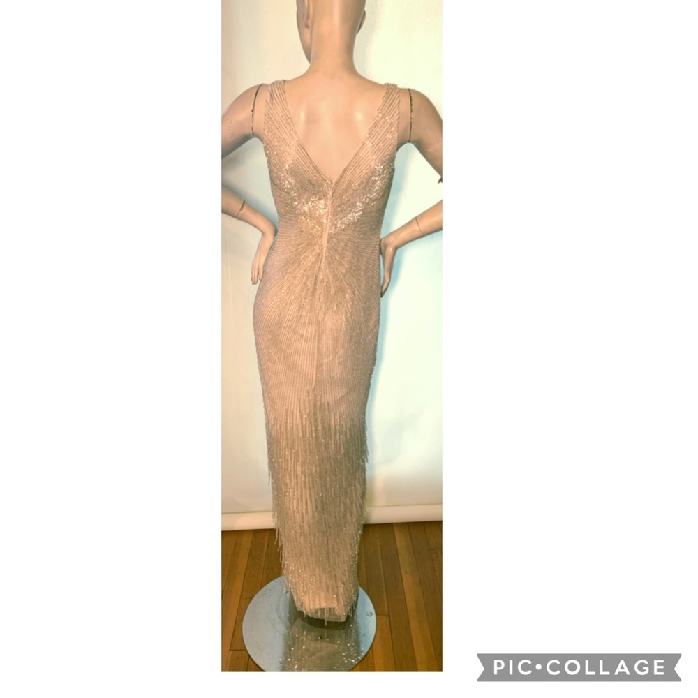 Aidan Mattox fringes V-Neckline sleeveless beaded gown dress - Picture 5 of 16